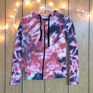 LOVE LOVE LOVE Tie Dye Zip Up Hoodie